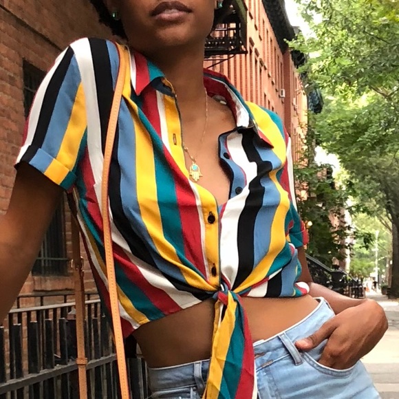 Multi-Colored Stripe Crop Top - Picture 3 of 4